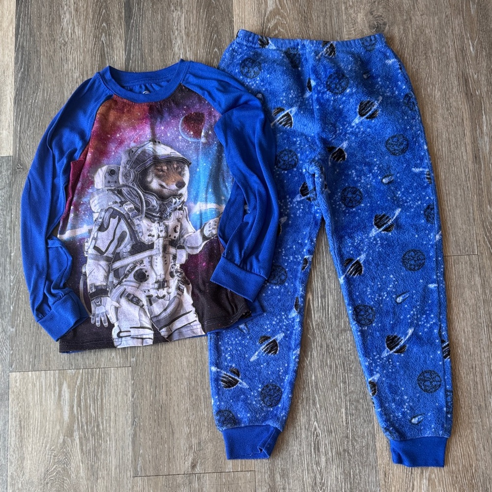 Blue Space Astronaut Kids Pajama Set